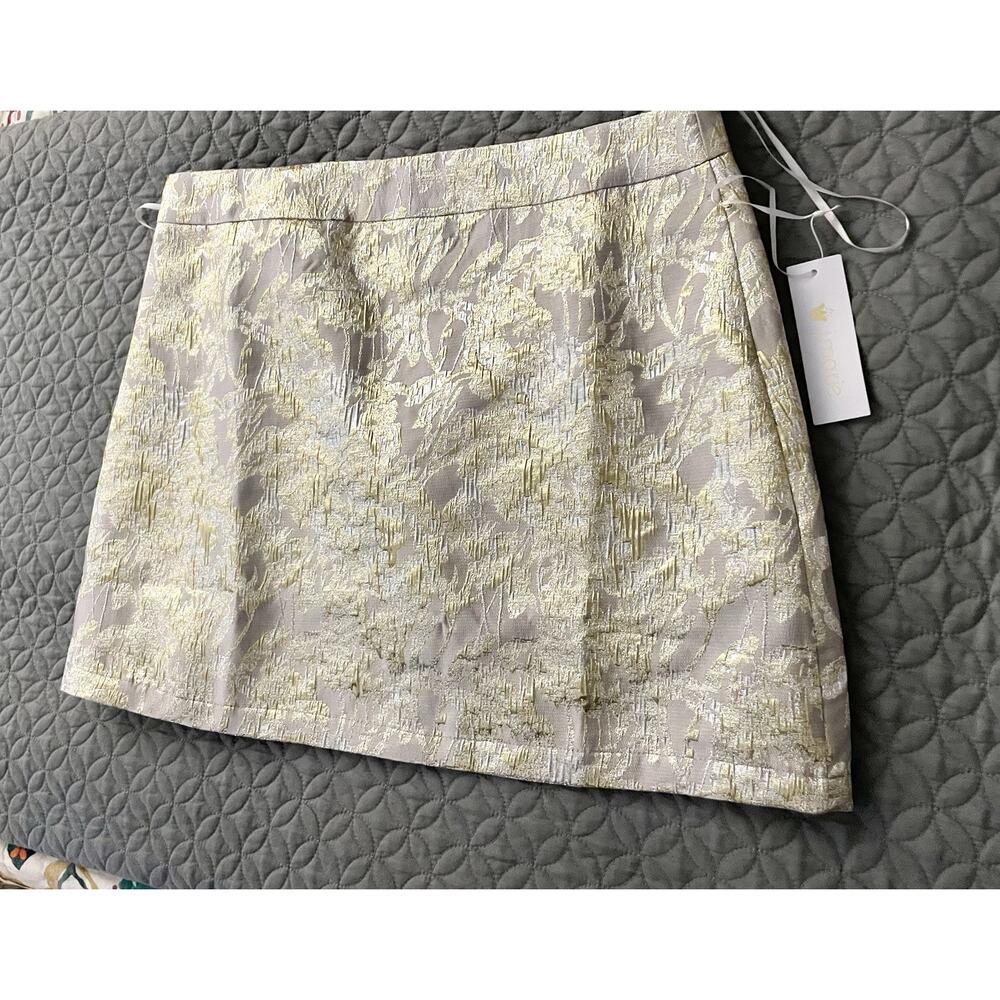 J.Marie Women's Size Medium Gold Metallic Floral Brocade Mini A-Line Skirt XL